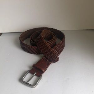 Polo Ralph Lauren brown leather woven belt brass silver buckle. Size 50